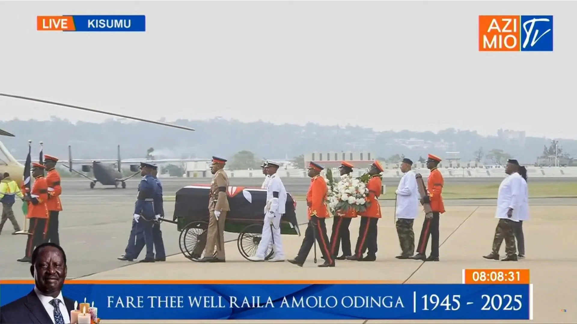 Тело кенийского политика Райлы Одинга прибывает в Кисуму для публичного просмотра